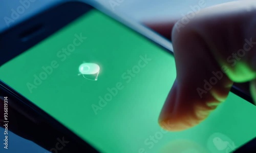 Chroma Green Screen Close-Up of Young Woman Using Evolution Simulation App on Smartphone