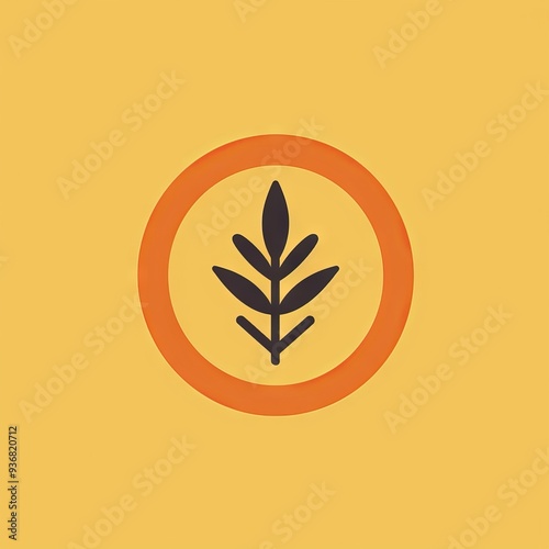 Minimalist Plant Icon with Orange Circle on Yellow Background Illustration - Nature and Environment Symbol