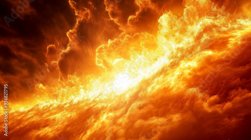 Cinematic shot of the sun shining through clouds, with a close-up view.