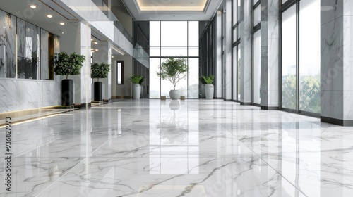 Modern Lobby with Marble Floor and Large Windows