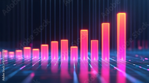 Abstract Neon Bar Graph: Growth, Technology, Business