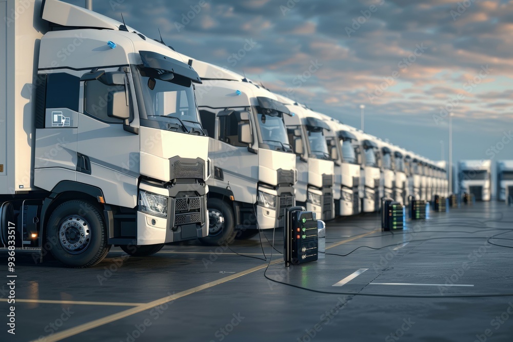 Delivery truck loaded with cardboard boxes at a sunset-lit warehouse dock.. Beautiful simple AI generated image Delivery truck loaded with cardboard boxes at a sunset-lit warehouse dock.. Beautiful simple AI generated image