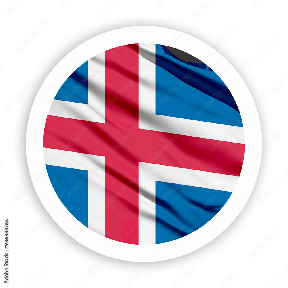 Obraz premium Iceland Waving Flag with White Rounded Circle Frame 