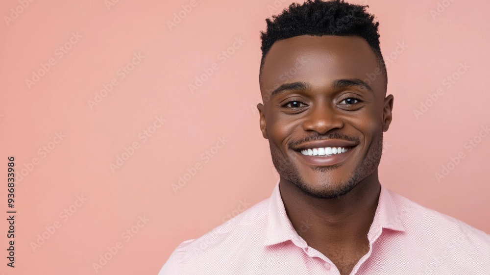 A man with a smile on his face is wearing a pink shirt A man with a smile on his face is wearing a pink shirt