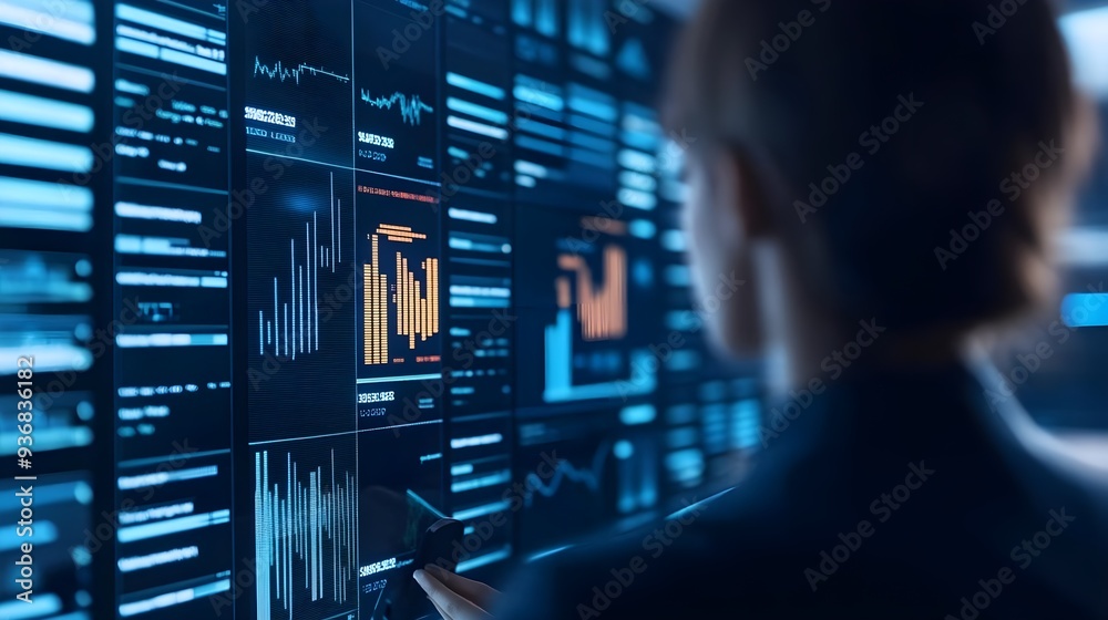 Businessperson Analyzing Data on Digital Screen Businessperson Analyzing Data on Digital Screen