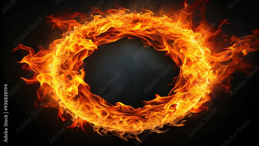 Vibrant orange flames form a mesmerizing circular pattern, illuminating the dark surrounding atmosphere with an otherworldly intensity. Vibrant orange flames form a mesmerizing circular pattern, illuminating the dark surrounding atmosphere with an otherworldly intensity.