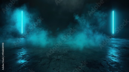 Glowing Neon Lights in a Smoke-Filled Room