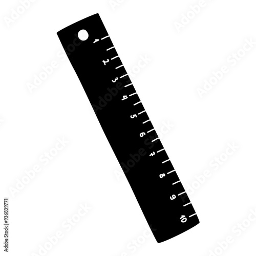 Black silhouette of straight school ruler, glyph icon flat vector