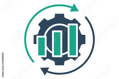 Optimization icon. solid icon style. chart with gear and arrow. icon related to efficiency. productivity elements vector illustration