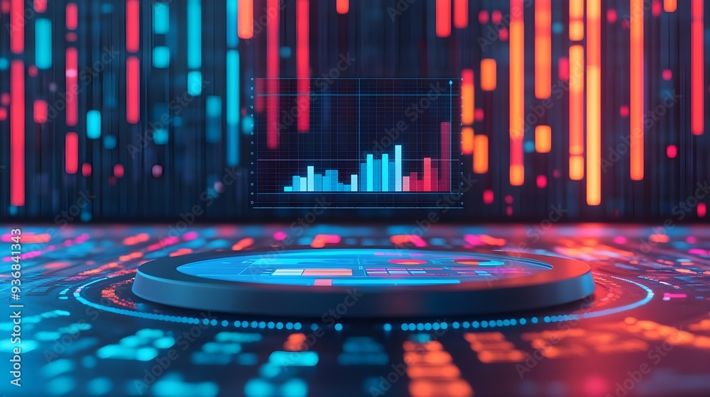 Obraz premium Futuristic Data Analysis with Neon Lights and Bar Graph