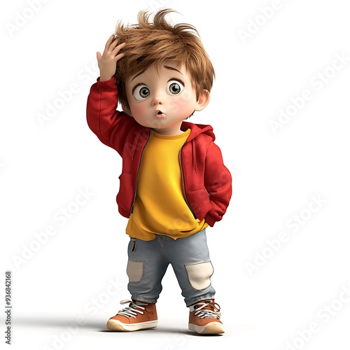 cute cartoon boy character with hand on head,cute cartoon boy character thinking in something