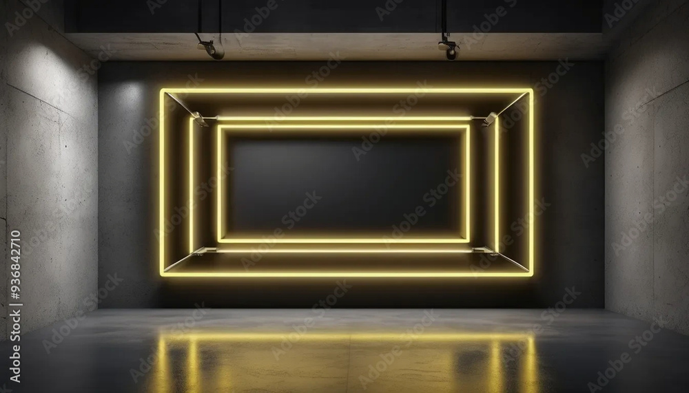 Yellow neon frame on concrete background, ai Yellow neon frame on concrete background, ai