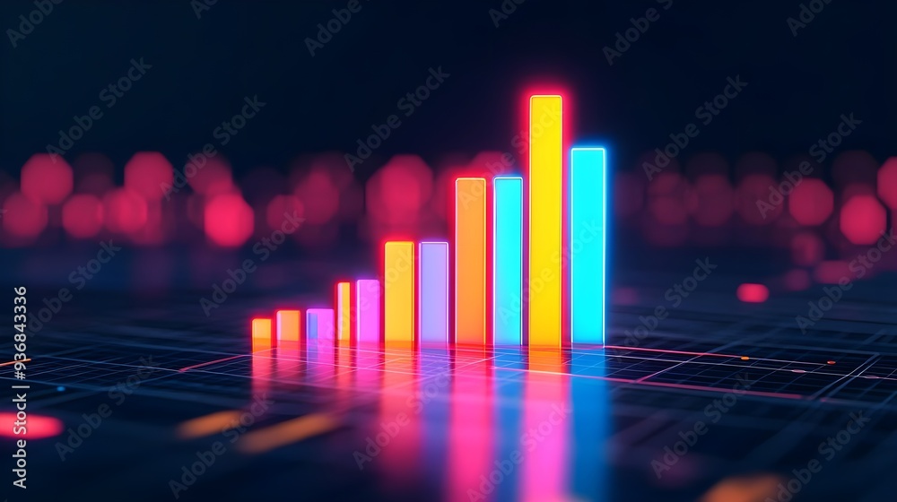 Neon Bar Chart Growth Success Digital Technology Neon Bar Chart Growth Success Digital Technology