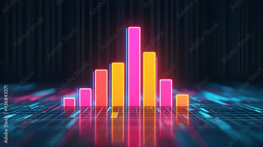 Neon Bar Graph - Digital Growth & Technology Concept Neon Bar Graph - Digital Growth & Technology Concept