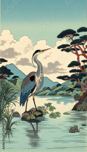 浮世絵（Ukiyoe）／鷺 サギ photo