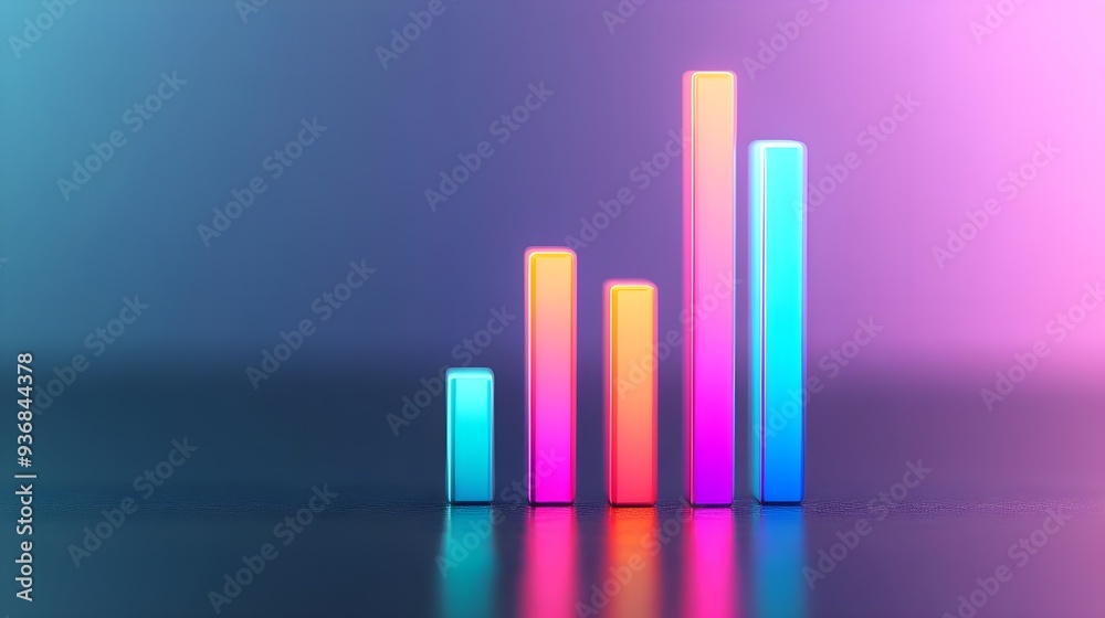 Neon Gradient Bars Rising, Abstract Growth Chart Neon Gradient Bars Rising, Abstract Growth Chart