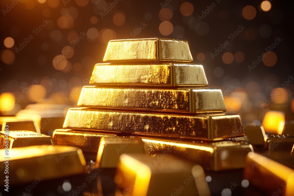 A striking arrangement of shiny gold bars illuminated by soft lights, symbolizing wealth and prosperity in financial contexts. A striking arrangement of shiny gold bars illuminated by soft lights, symbolizing wealth and prosperity in financial contexts.