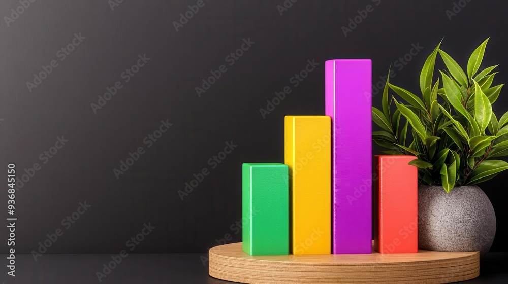 Financial improvement, rising bar graph, 3D rendering