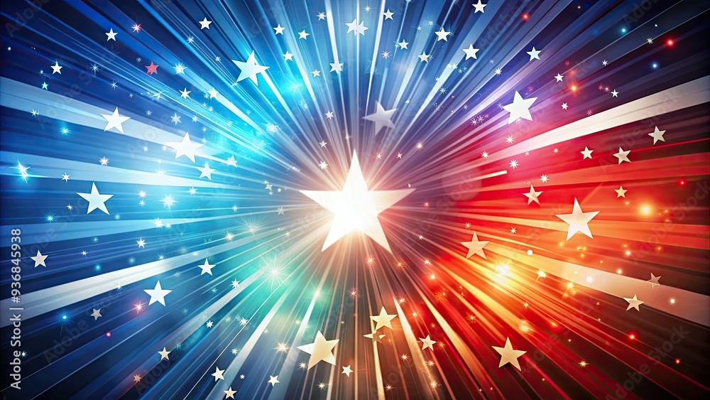 Obraz premium Vibrant patriotic graphic featuring a radiant light burst of red, white, and blue hues, symbolizing freedom, joy, and national pride, perfect for independence celebrations.