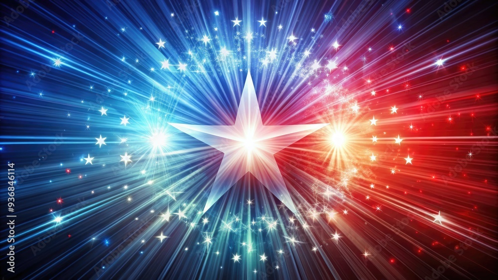 Vibrant patriotic light burst explodes in a star-spangled graphic, radiating red, white, and blue hues, symbolizing freedom, hope, and American spirit. Vibrant patriotic light burst explodes in a star-spangled graphic, radiating red, white, and blue hues, symbolizing freedom, hope, and American spirit.