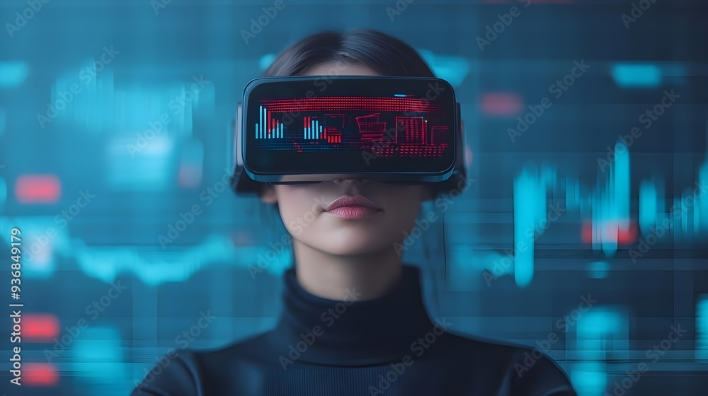 Woman in VR Headset with Data Visualization Woman in VR Headset with Data Visualization