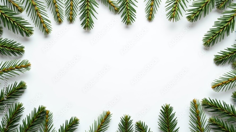 Christmas Pine Tree Branches Frame on White Background – Nature-Inspired Holiday Decoration and Seasonal Greeting Card Template Christmas Pine Tree Branches Frame on White Background – Nature-Inspired Holiday Decoration and Seasonal Greeting Card Template