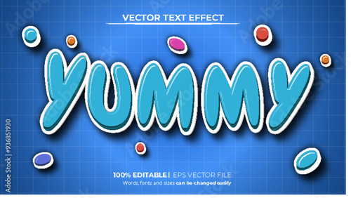Editable text effect Yummy 3d Cartoon template style on colorful candy background