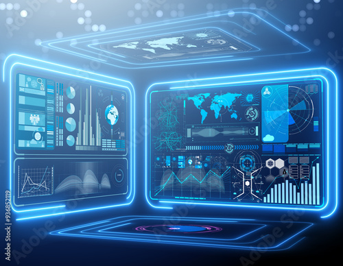 Abstract data room with futuristic design - 3d rendering