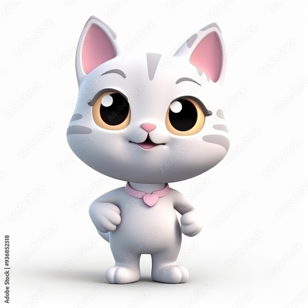 Adorable Cartoon Kitten with Big Eyes and Heart Collar Illustration for Kids Adorable Cartoon Kitten with Big Eyes and Heart Collar Illustration for Kids