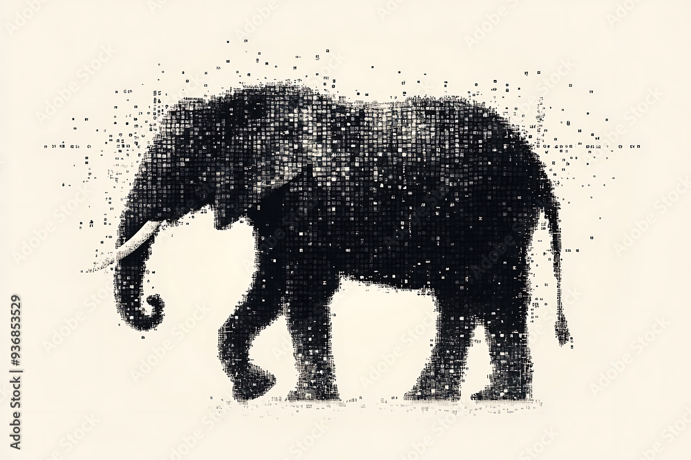 A digital illustration of an elephant silhouette, featuring a binary code pattern against a white background, merging the majestic animal with technology.
A digital illustration of an elephant silhouette, featuring a binary code pattern against a white background, merging the majestic animal with technology.