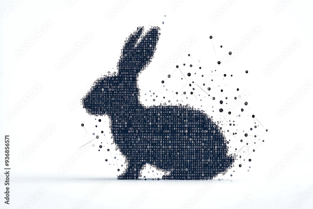 A futuristic digital illustration of a rabbit silhouette, featuring a binary code pattern and glowing effects on a white background.
A futuristic digital illustration of a rabbit silhouette, featuring a binary code pattern and glowing effects on a white background.