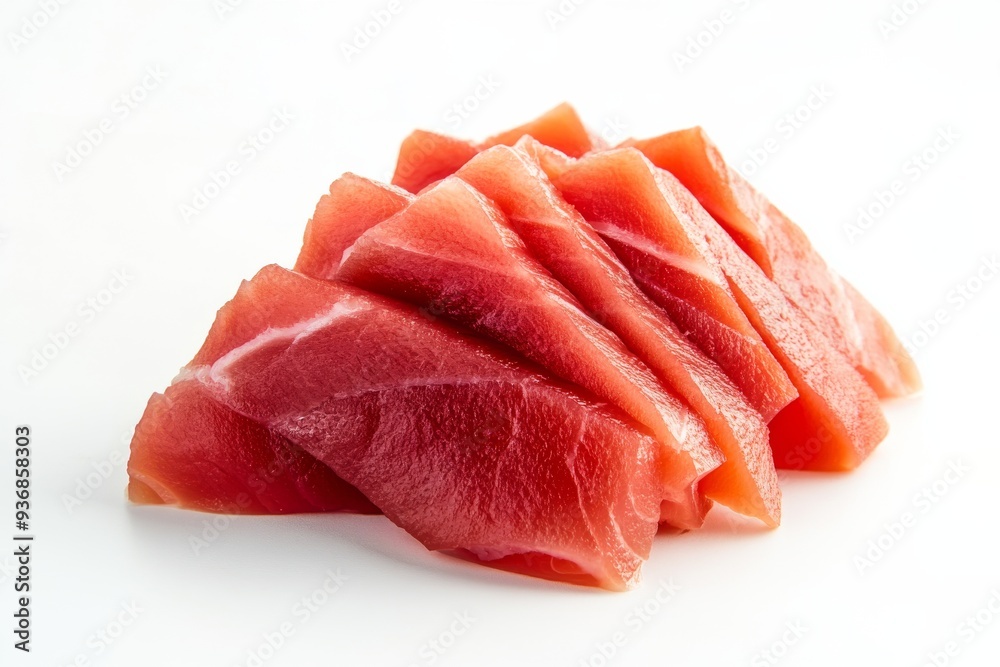 Sashimi , Thinly sliced raw fish or seafood, served without rice but often accompanied by soy sauce, wasabi, and pickled ginger. Isolated on White Background Sashimi , Thinly sliced raw fish or seafood, served without rice but often accompanied by soy sauce, wasabi, and pickled ginger. Isolated on White Background