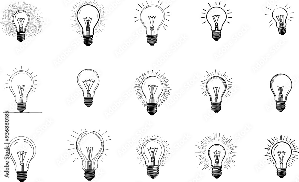 Collection d'ampoules, a ajuster selon besoins, vecteur isolé transparent Collection d'ampoules, a ajuster selon besoins, vecteur isolé transparent