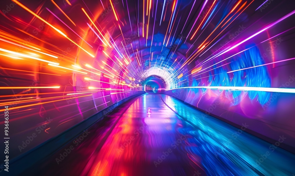 Colorful light exposure in a tunnel. 