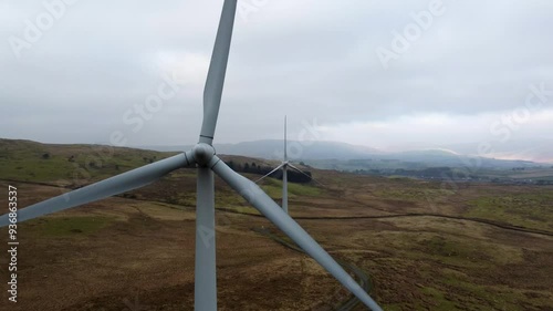 Cinematic aerial footage of Lambrigg Wind Farm, Kendal Cumbria UK. photo