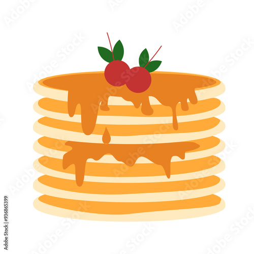 Pancake Stack with Cherry Topping Illustration