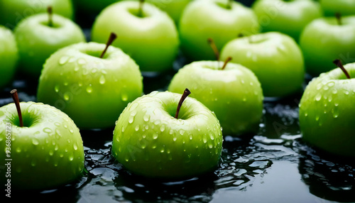 Floating Green Apples on Clear Surface photo