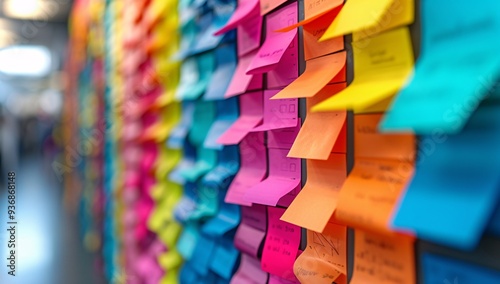 A vibrant array of sticky notes in various colors, showcasing task organization and project planning in a creative workspace.