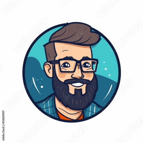 Cartoon Illustration of a Bearded Man with Glasses - Fun Avatar Art for Social Media and Profile Pictures