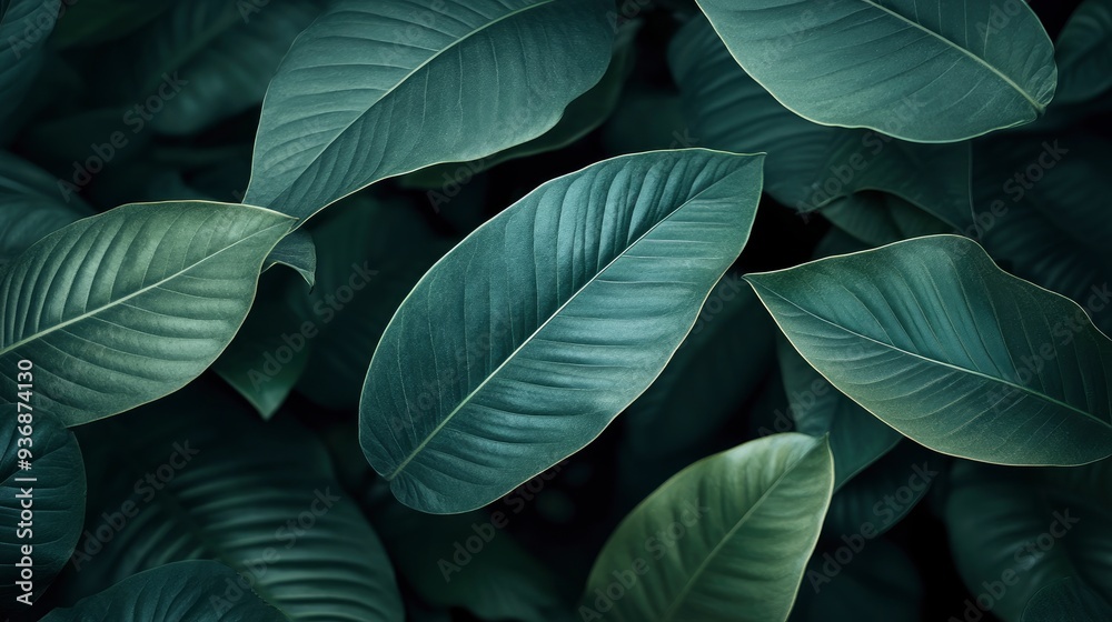 Obraz premium closeup nature view of green leaf in garden, dark wallpaper concept, nature background, tropical leaf , ai