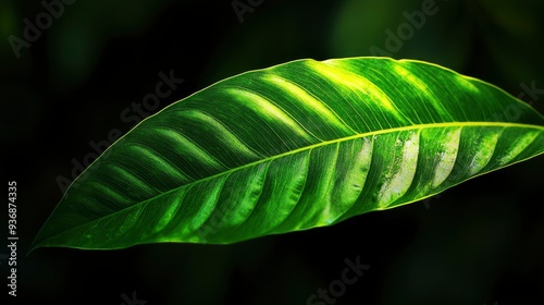 closeup nature view of green leaf in garden, dark wallpaper concept, nature background, tropical leaf , ai photo