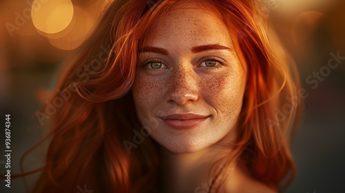 Portrait of a Beautiful Woman with Red Hair and Freckles