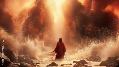 Moses before the open Red Sea.