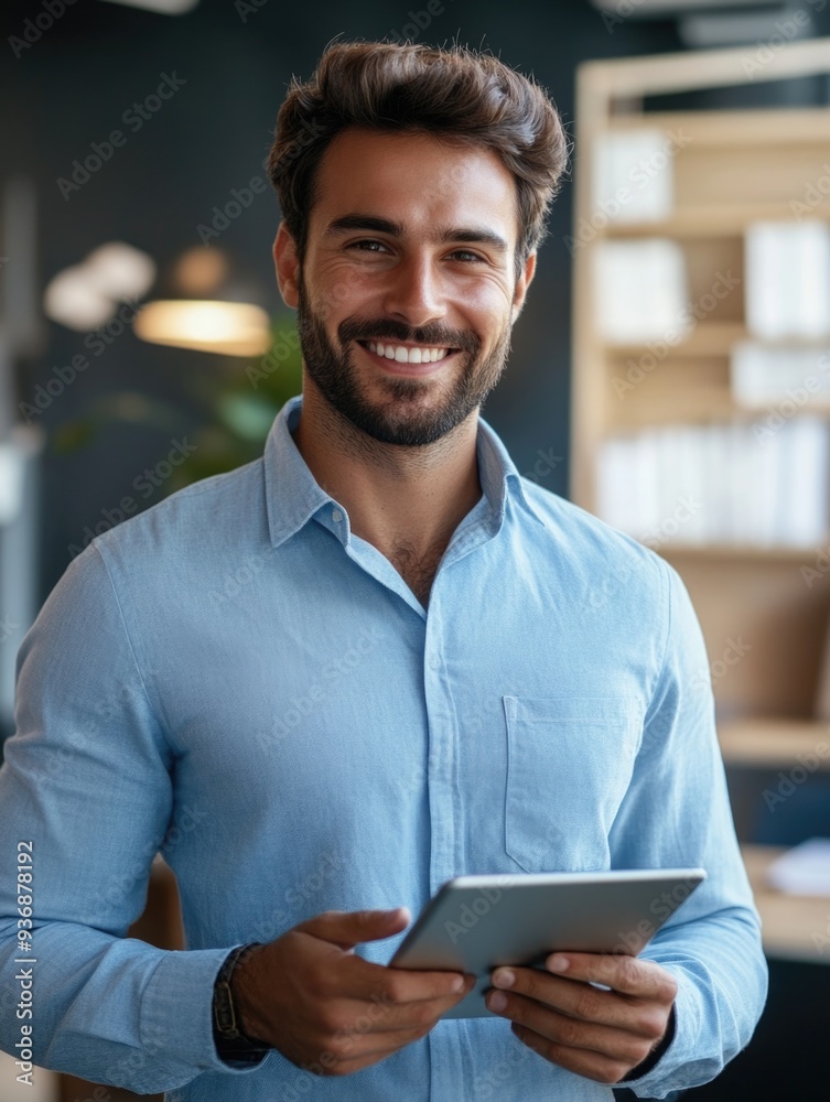 Happy Man with Tablet in Office Happy Man with Tablet in Office