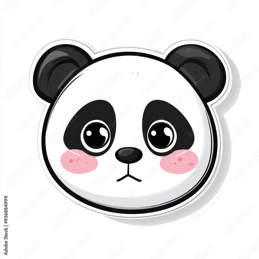 A cute, sad panda face sticker design perfect for adding a touch of whimsy and emotion to any decor or personal item against a clean white backdrop