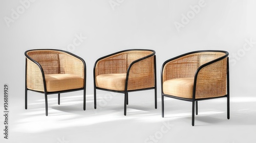 Fototapeta Naklejka Na Ścianę i Meble -  Chairs made of rattan wood with iron frame. Modern design and with a white background. Series of furniture , ai