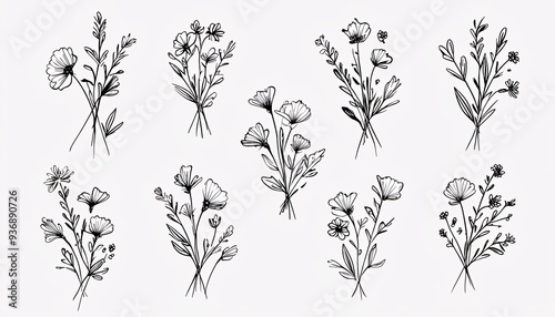 set of flowers