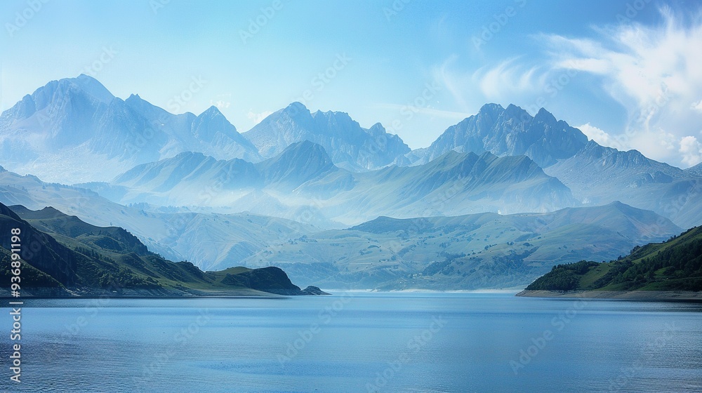 Misty Mountain Range and Serene Lake Misty Mountain Range and Serene Lake