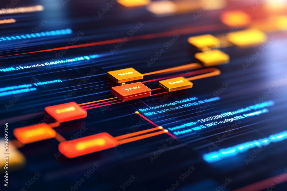 Abstract digital interface with interconnected glowing nodes symbolizing the flow of information in modern data networks Abstract digital interface with interconnected glowing nodes symbolizing the flow of information in modern data networks