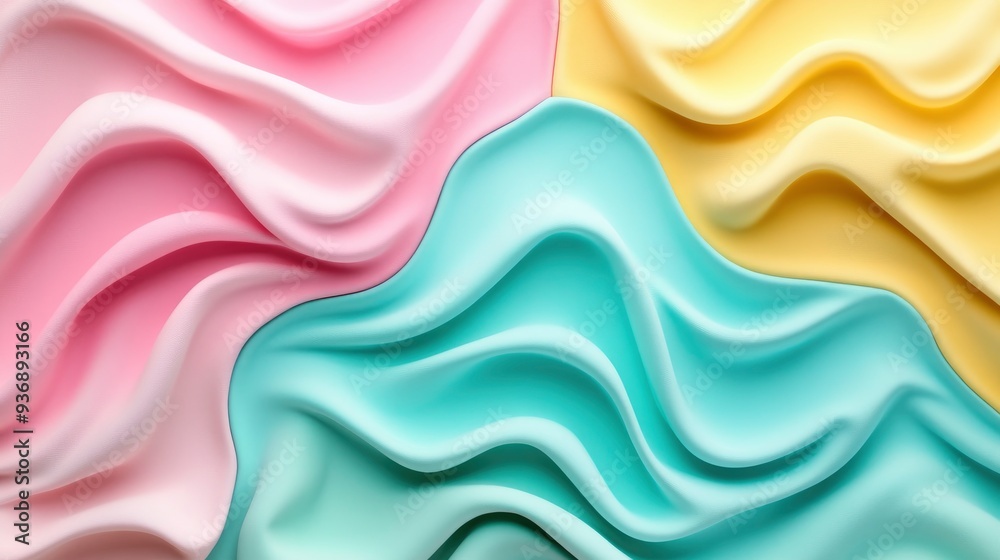 Summer colors in wavy sheets on a mint background. Abstract bright backdrop , ai Summer colors in wavy sheets on a mint background. Abstract bright backdrop , ai